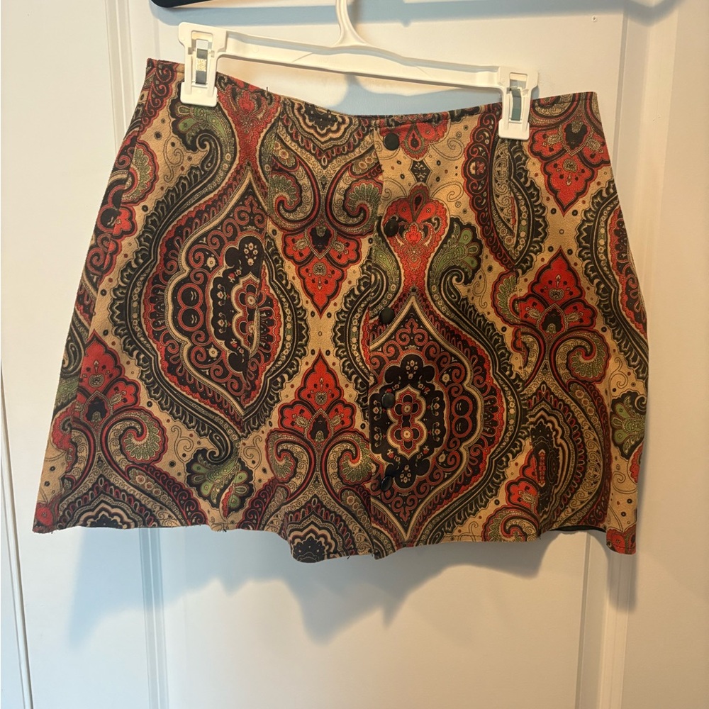 Fashion Union Paisley Mini Skirt - Red, Green, Brown